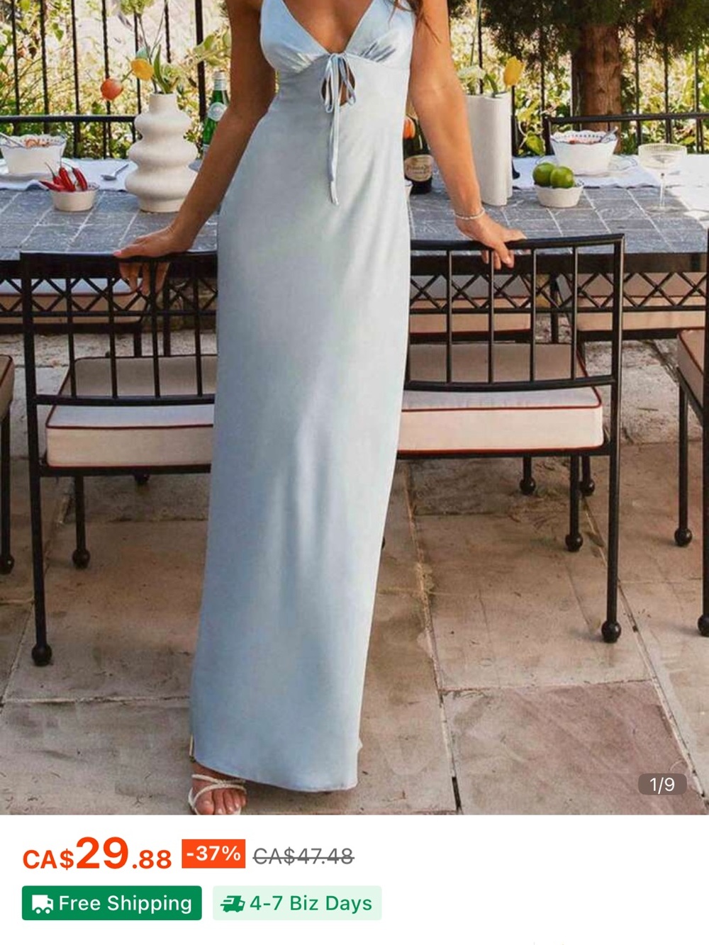 SHEIN Light Blue Satin Slip Dress with Adjustable Straps